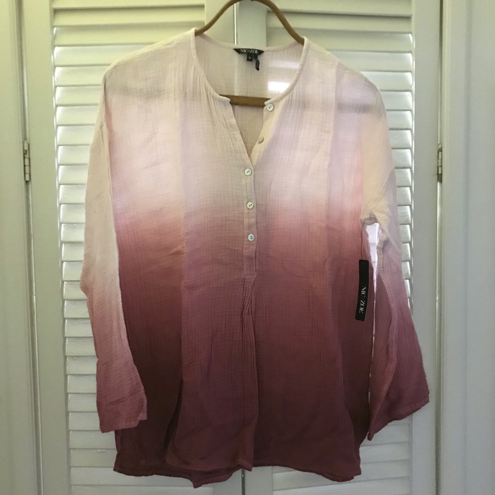 Nic + Zoe Pink Long Sleeve Top Size Medium with Pink Gradient Ombré Details